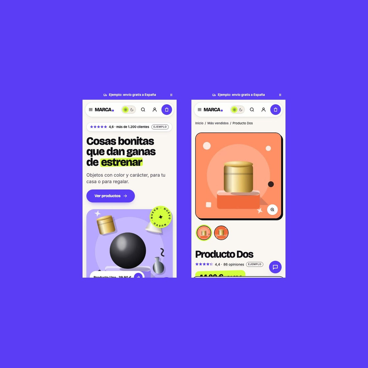 Tema Animated para Shopify: en el móvil