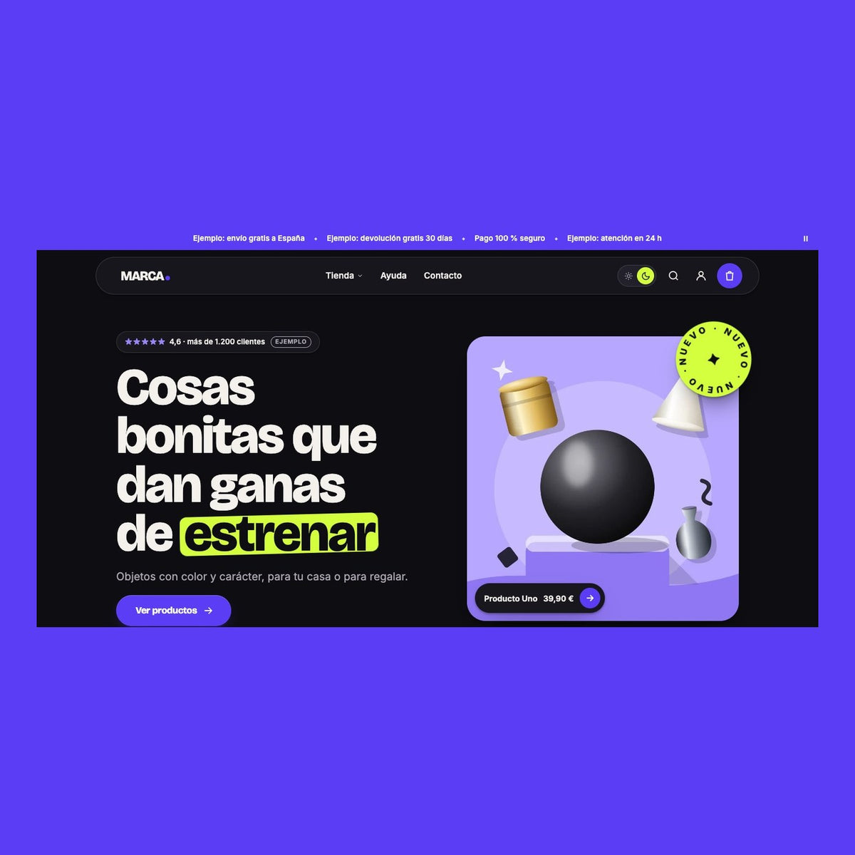 Tema Animated para Shopify: modo oscuro
