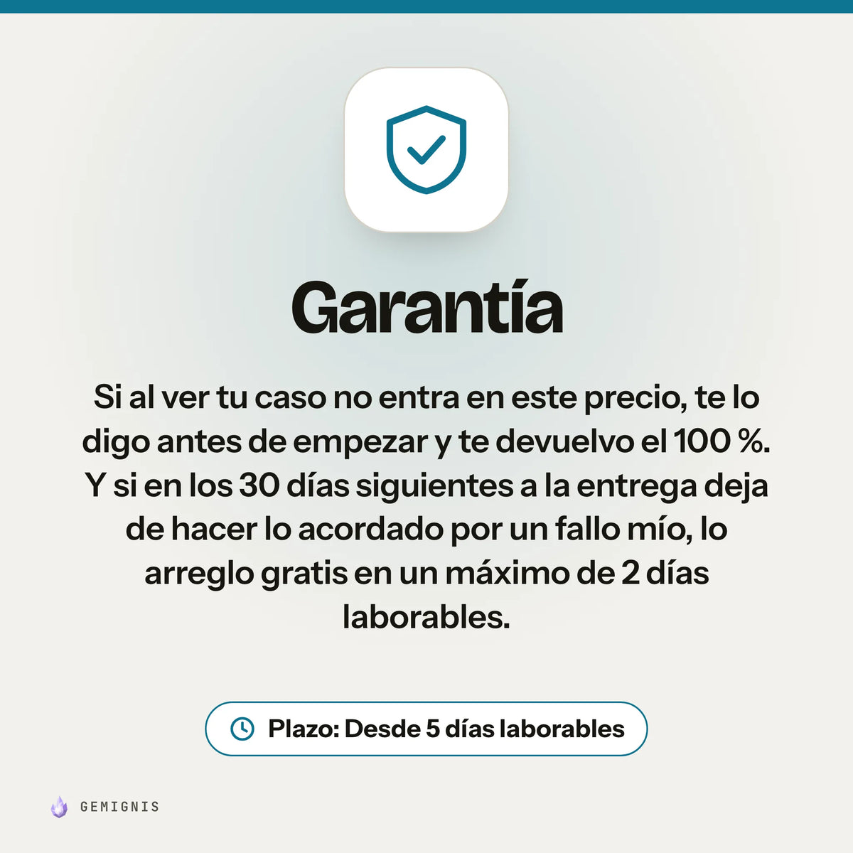 Garantía de «Apps y conexiones a medida para tu tienda»: Si al ver tu caso no entra en este precio, te lo digo antes de empezar y te devuelvo el 100 %. Y si en los 30 días siguientes a la entrega deja de hacer lo acordado por un fallo mío, lo arreglo gratis en un máximo de 2 días laborables. Plazo: Desde 5 días laborables.