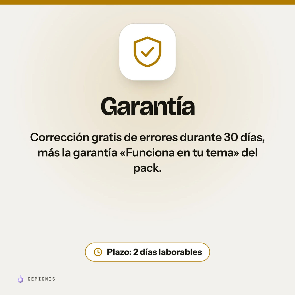 Garantía de «Montaje de tu página de producto»: Corrección gratis de errores durante 30 días, más la garantía «Funciona en tu tema» del pack. Plazo: 2 días laborables.