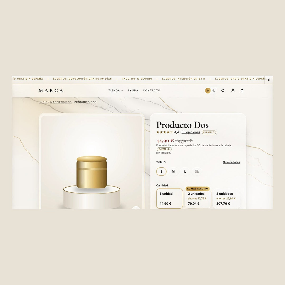 Tema Luxury para Shopify: página de producto