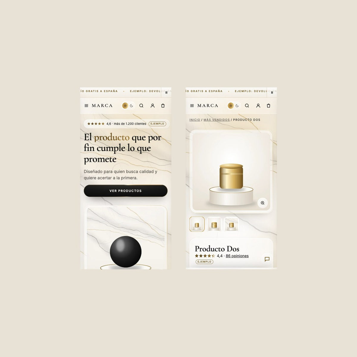 Tema Luxury para Shopify: en el móvil