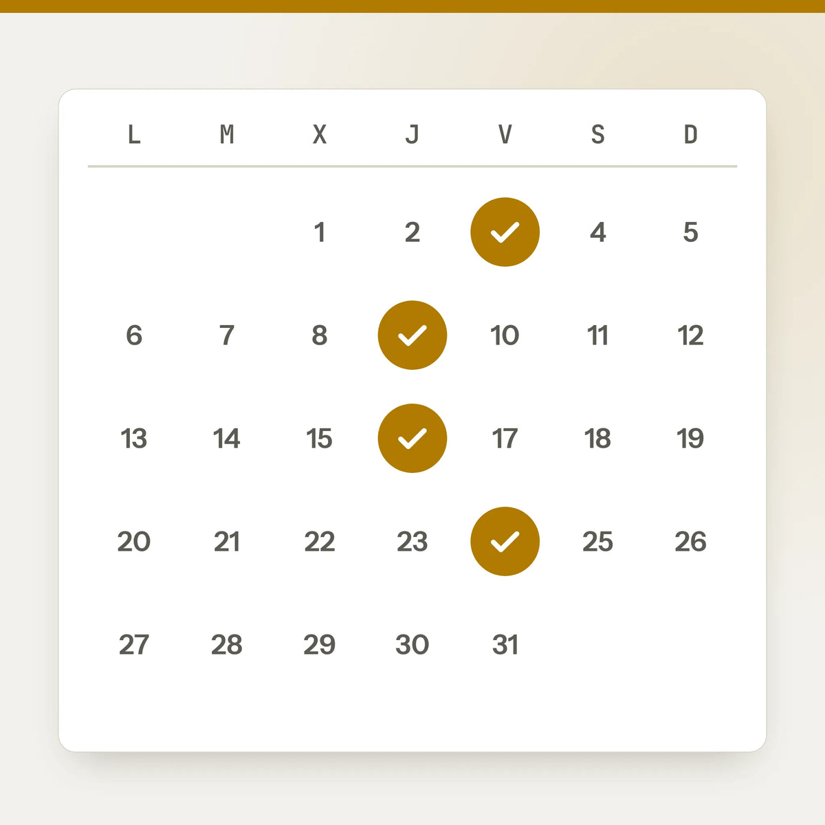 Ilustración de un mes en el calendario con cuatro días marcados: cada marca es un cambio que pides y que te dejo hecho.