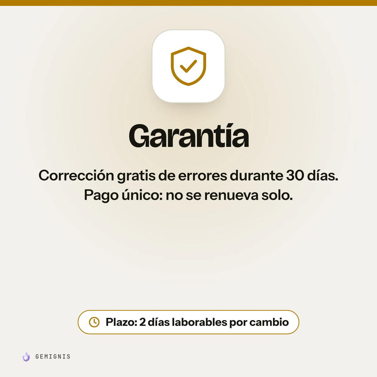 Garantía de «Mantenimiento de tu tienda (1 mes)»: Corrección gratis de errores durante 30 días. Pago único: no se renueva solo. Plazo: 2 días laborables por cambio.