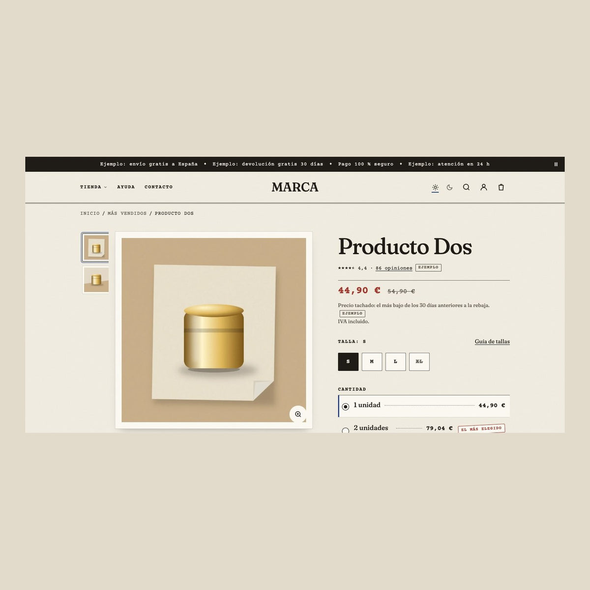 Tema Paper para Shopify: página de producto