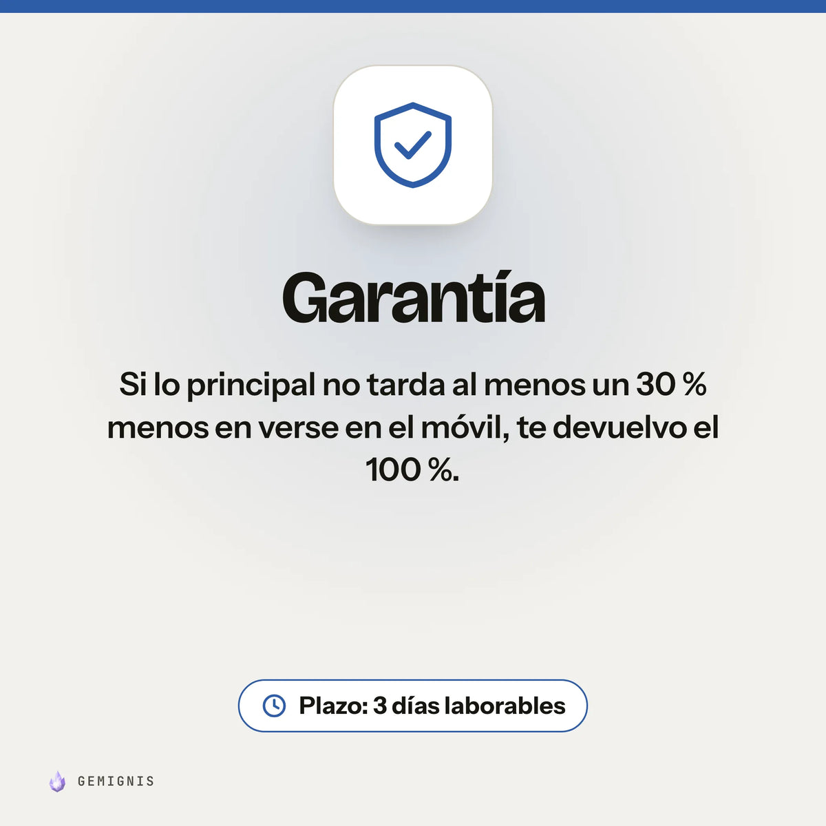 Garantía de «Mejora de velocidad de tu tienda»: Si lo principal no tarda al menos un 30 % menos en verse en el móvil, te devuelvo el 100 %. Plazo: 3 días laborables.